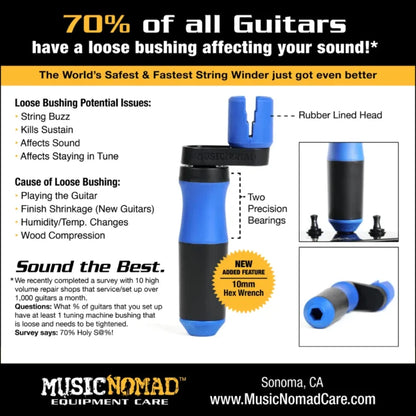 Music Nomad GRIP Winder – Rubber Lined, Dual Bearing Peg Winder - MN221