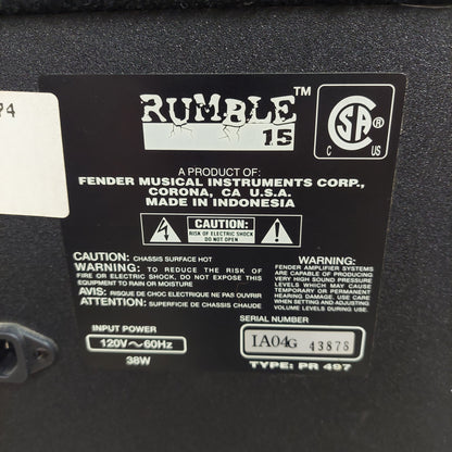 2000's Fender Rumble 15 Bass Amplifier (USED) SN# IA04G43878