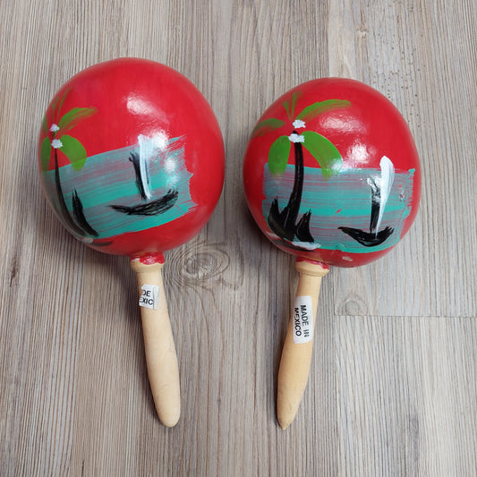 Red Maracas Pair "Made In Mexico"