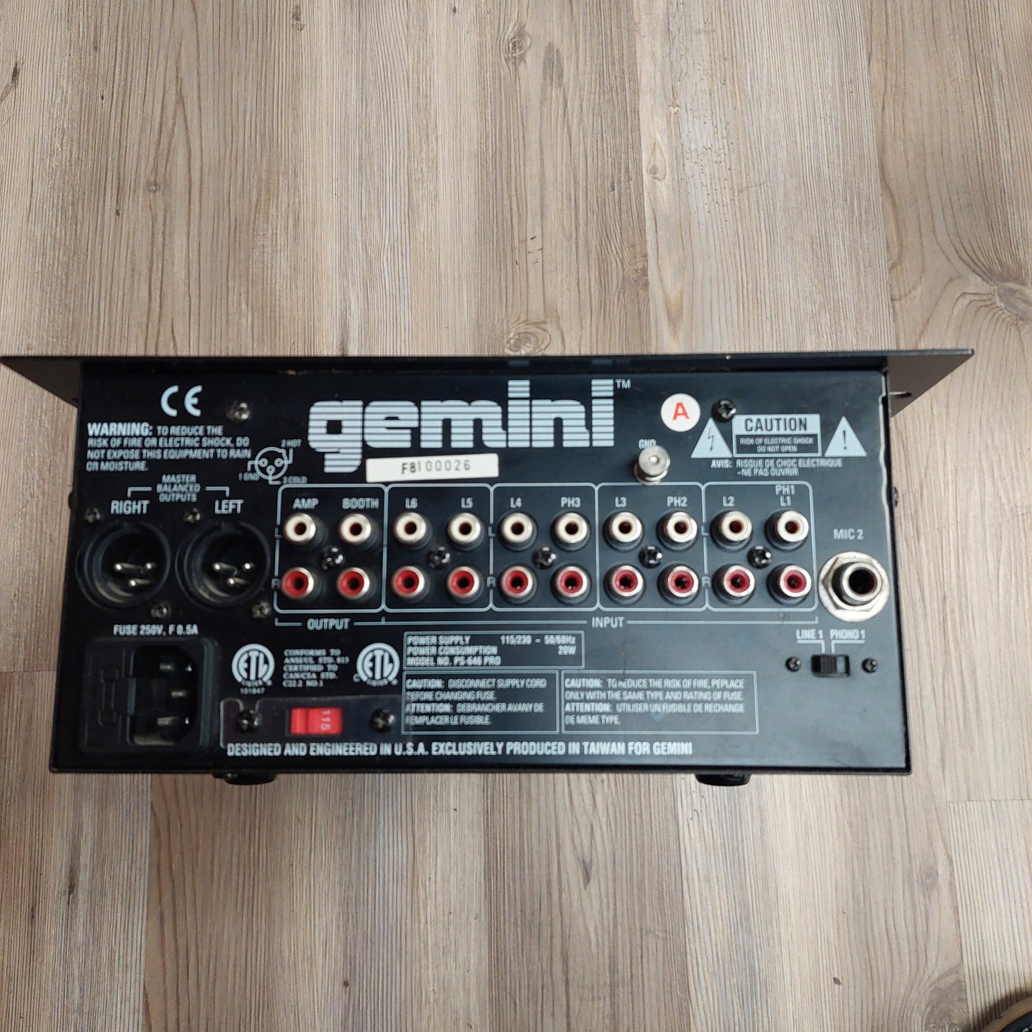 Gemini PS-646 PRO Mixer (USED) SN# F8100026 "No Power Cable"