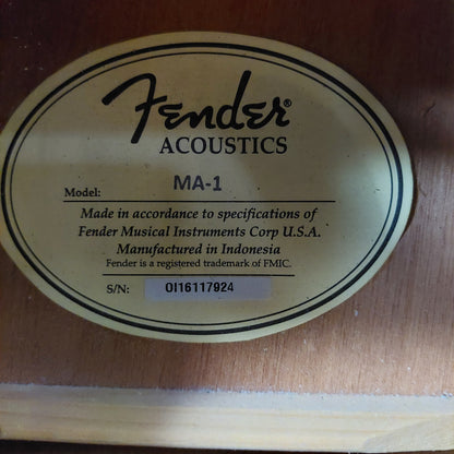 2016 Fender MA-1 3/4 Sized Acoustic Guitar - Natural SN# Ol16117924