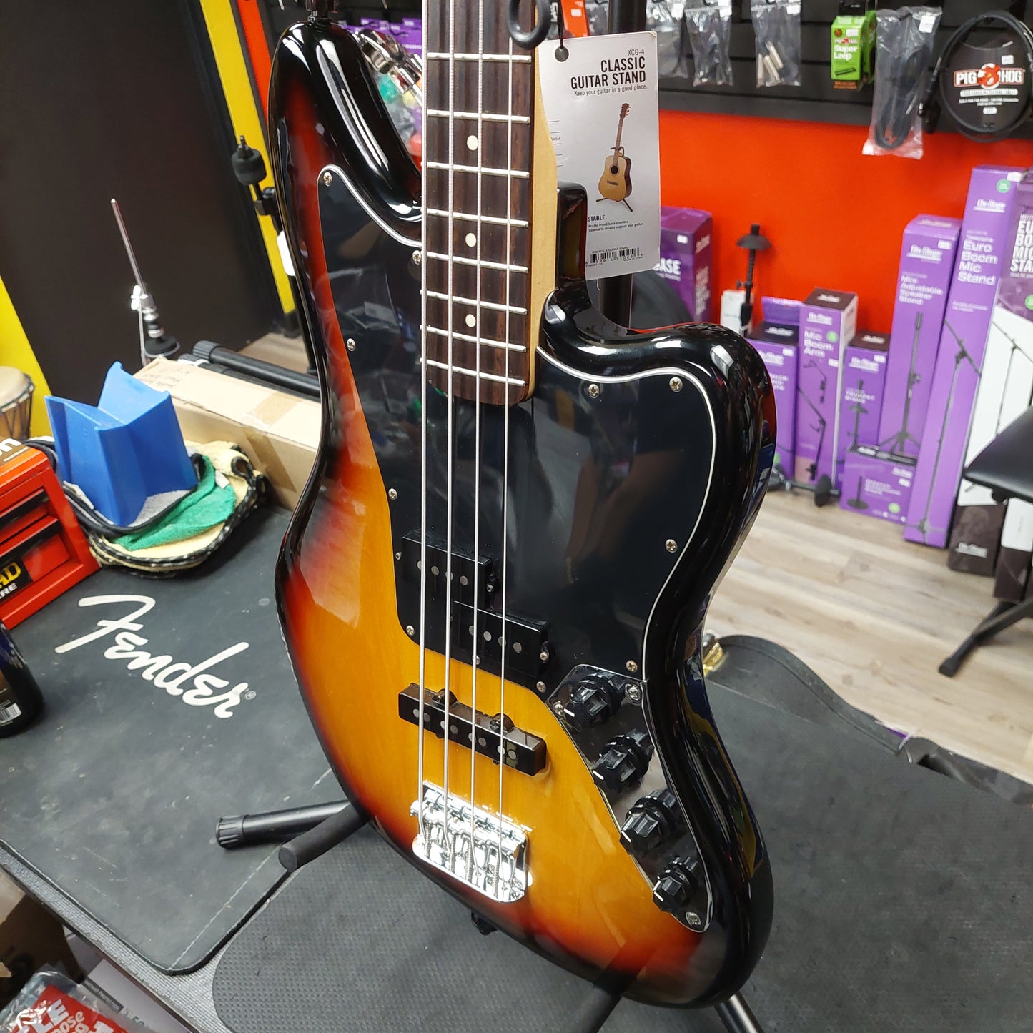 2011 SQUIER VINTAGE MODIFIED JAGUAR BASS GUITAR - SUNBURST "MADE IN INDONESIA" SN# ICS11095612