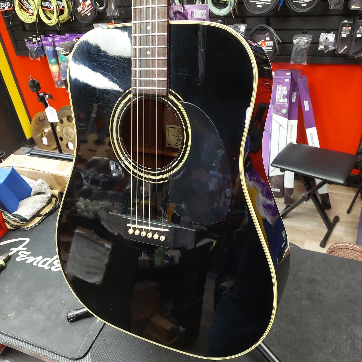 1990's Sigma Guitar DM-4B 6-String Acoustic Guitar - Black Gloss (USED) "Made In Korea" SN# 91091233