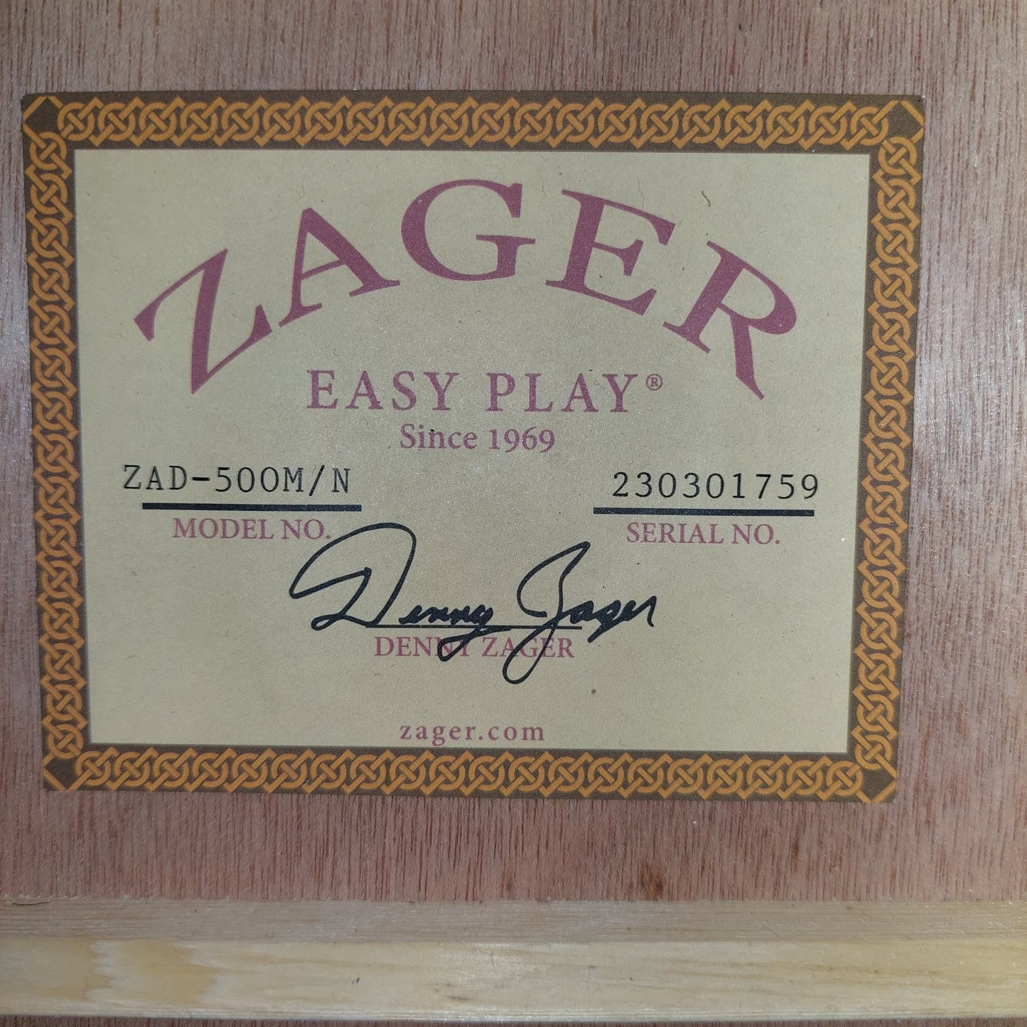 2023 ZAGER ZAD-500 M/N ACOUSTIC GUITAR - NATURAL W/ ZAGER HARD CASE SN# 230301759