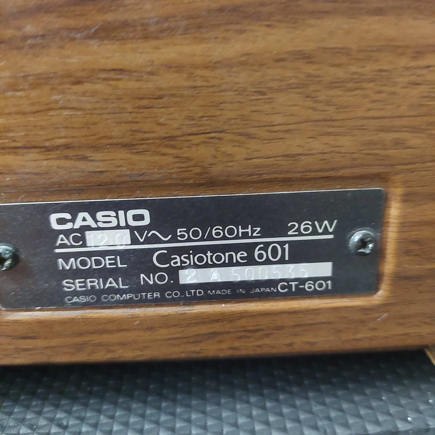 1980's Vintage Casio Casiotone 601 Electronic Musical Instrument Organ/Keyboard - Wood Finish w/ Casio Metal Stand (USED) "Made In Japan" SN# 2 A 500535