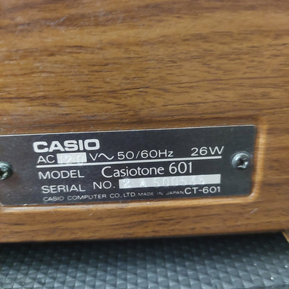 1980's Vintage Casio Casiotone 601 Electronic Musical Instrument Organ/Keyboard - Wood Finish w/ Casio Metal Stand (USED) "Made In Japan" SN# 2 A 500535