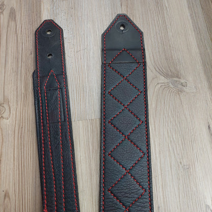 AL BANE LEATHER 3” BLACK AND RED GUITAR/BASS STRAP (USED)