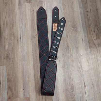 AL BANE LEATHER 3” BLACK AND RED GUITAR/BASS STRAP (USED)