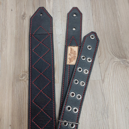 AL BANE LEATHER 3” BLACK AND RED GUITAR/BASS STRAP (USED)