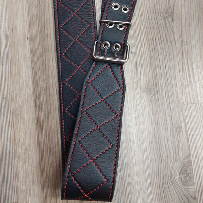 AL BANE LEATHER 3” BLACK AND RED GUITAR/BASS STRAP (USED)