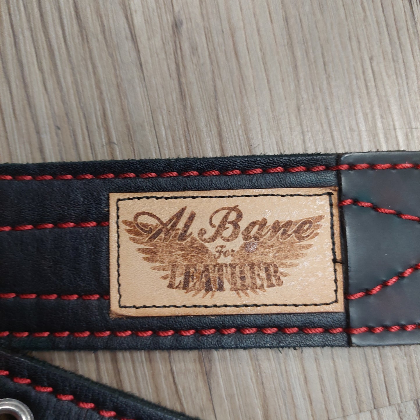 AL BANE LEATHER 3” BLACK AND RED GUITAR/BASS STRAP (USED)