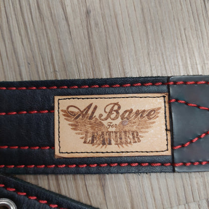 AL BANE LEATHER 3” BLACK AND RED GUITAR/BASS STRAP (USED)