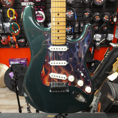 1980's Fender Stratocaster Electric Guitar - Green Metallic w/ Custom Flames Pickguard and G&L Gig Bag "Made In USA" SN# E 401835 (No Whammy Bar)
