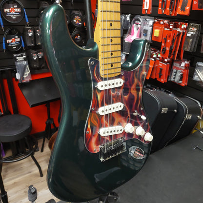 1980's Fender Stratocaster Electric Guitar - Green Metallic w/ Custom Flames Pickguard and G&L Gig Bag "Made In USA" SN# E 401835 (No Whammy Bar)