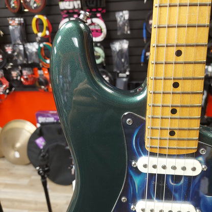 1980's Fender Stratocaster Electric Guitar - Green Metallic w/ Custom Flames Pickguard and G&L Gig Bag "Made In USA" SN# E 401835 (No Whammy Bar)
