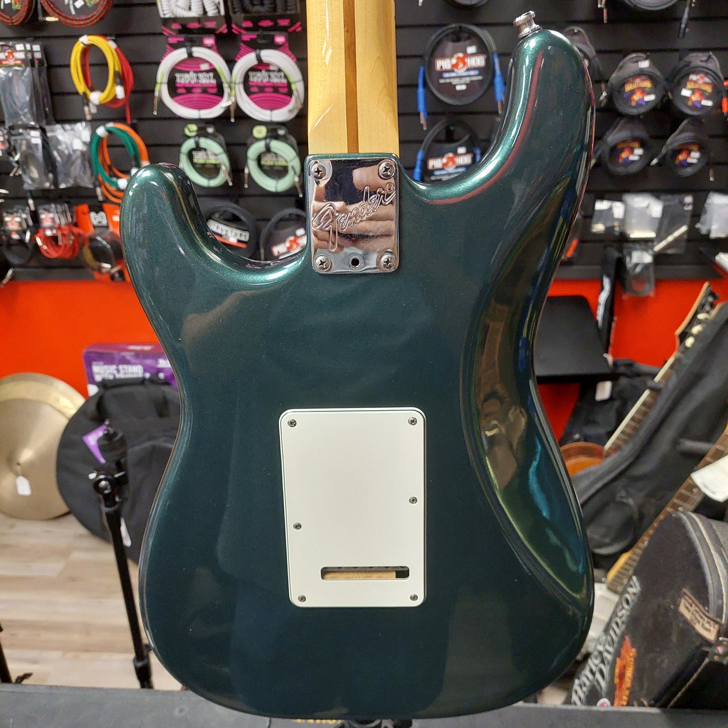 1980's Fender Stratocaster Electric Guitar - Green Metallic w/ Custom Flames Pickguard and G&L Gig Bag "Made In USA" SN# E 401835 (No Whammy Bar)