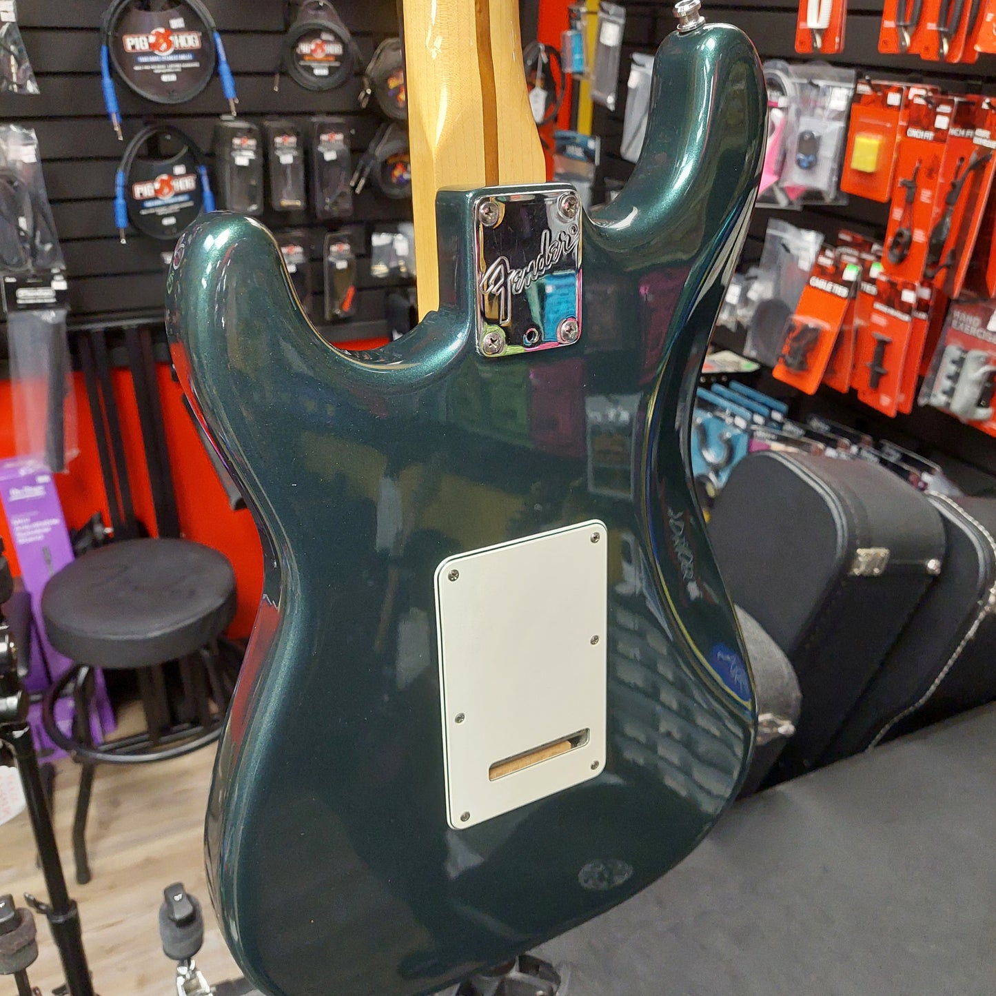 1980's Fender Stratocaster Electric Guitar - Green Metallic w/ Custom Flames Pickguard and G&L Gig Bag "Made In USA" SN# E 401835 (No Whammy Bar)