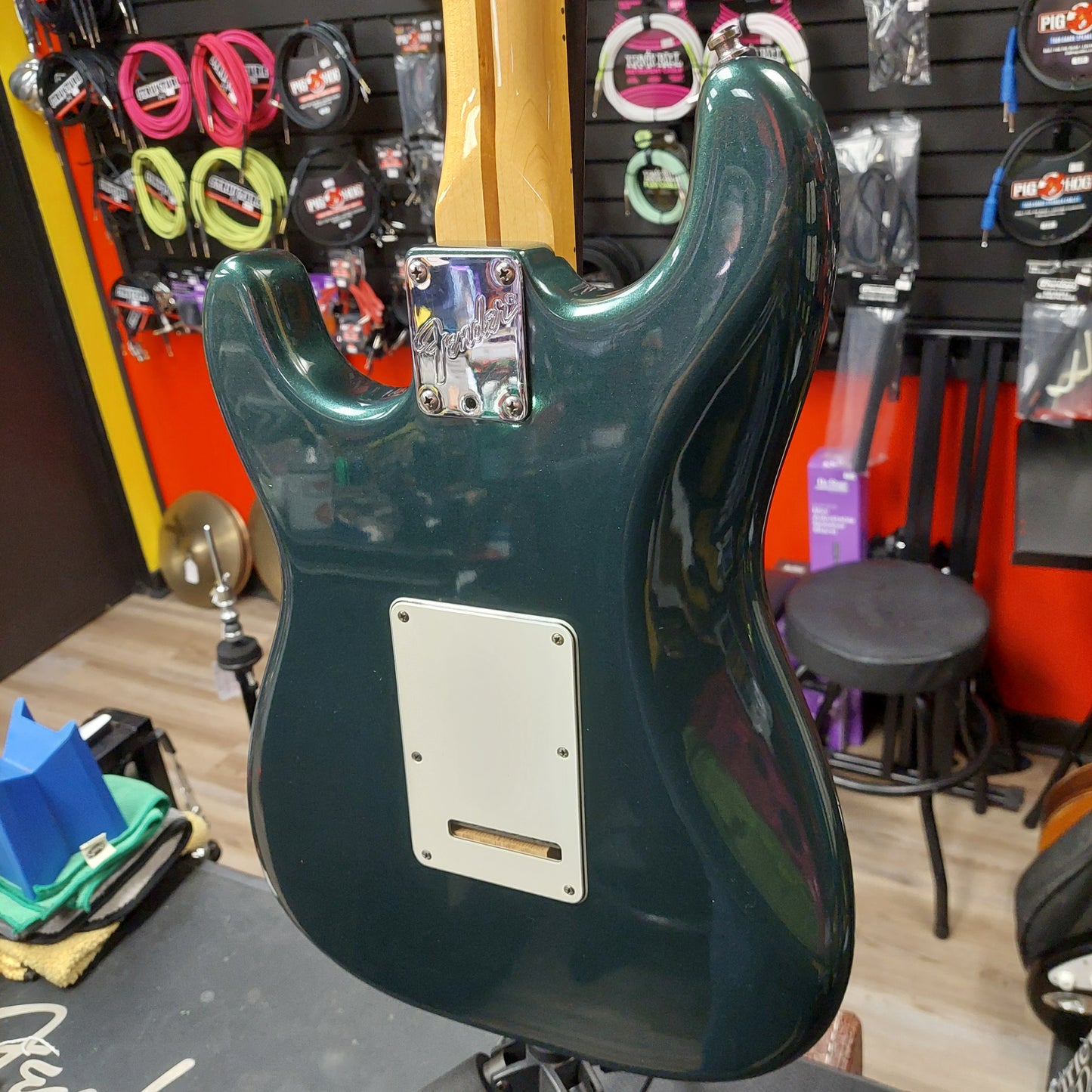 1980's Fender Stratocaster Electric Guitar - Green Metallic w/ Custom Flames Pickguard and G&L Gig Bag "Made In USA" SN# E 401835 (No Whammy Bar)