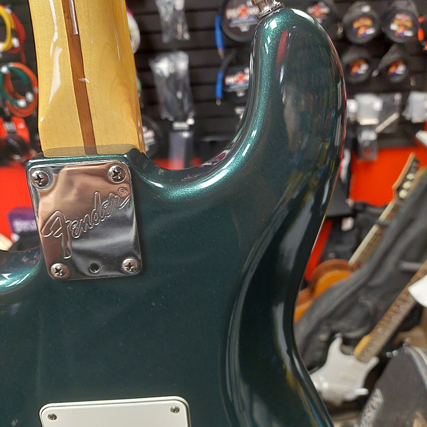 1980's Fender Stratocaster Electric Guitar - Green Metallic w/ Custom Flames Pickguard and G&L Gig Bag "Made In USA" SN# E 401835 (No Whammy Bar)