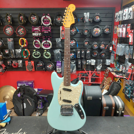 1990's Fender Mustang 60's Reissue Electric Guitar - Sonic Blue (USED) "Made In Japan" (No Tremolo Arm)