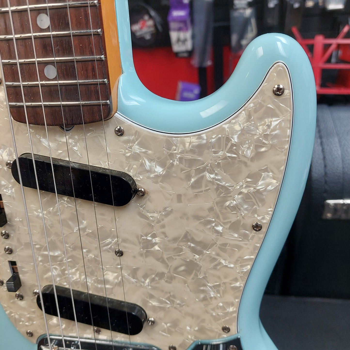 1990's Fender Mustang 60's Reissue Electric Guitar - Sonic Blue (USED) "Made In Japan" (No Tremolo Arm)