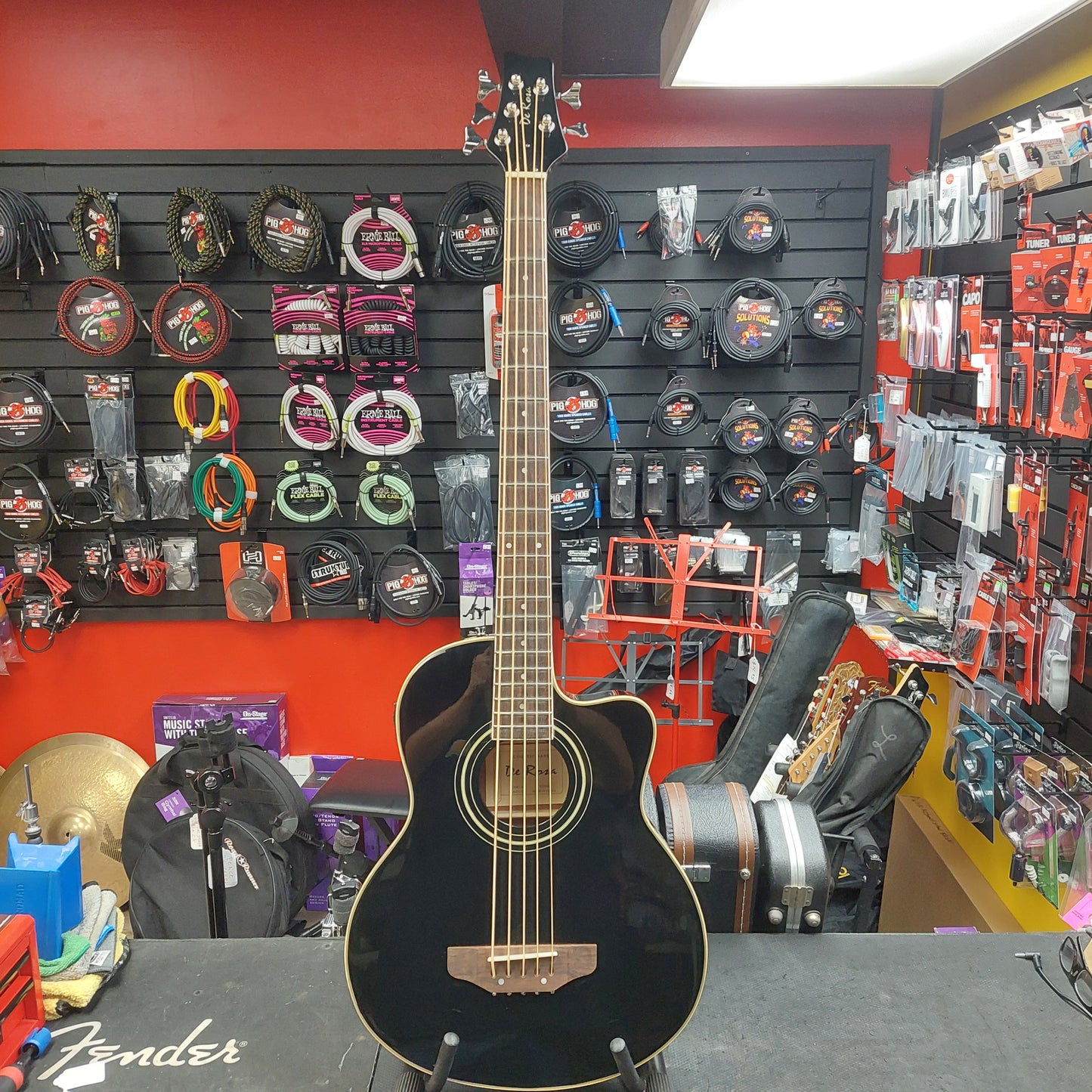 De Rosa GAB47-BK 5-String Acoustic/Electric Bass Guitar - Black Gloss "Sold As Is" Has Slight Warped Neck
