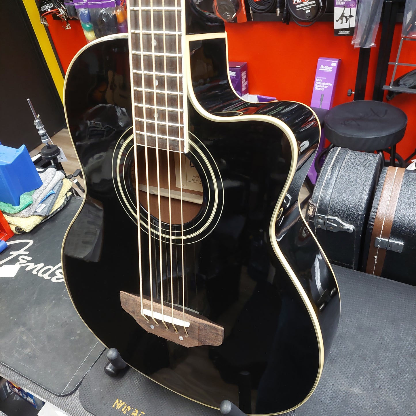 De Rosa GAB47-BK 5-String Acoustic/Electric Bass Guitar - Black Gloss "Sold As Is" Has Slight Warped Neck
