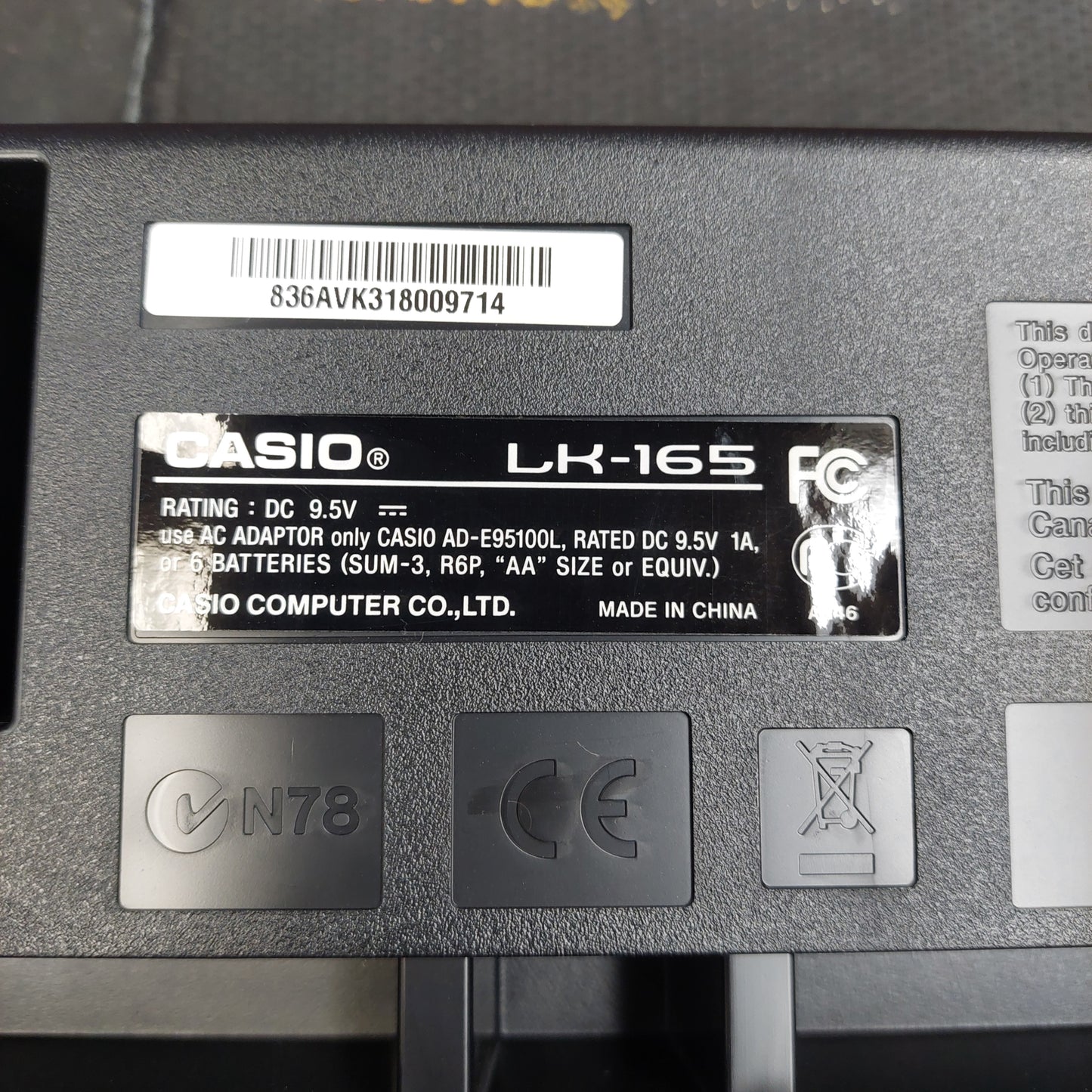 Casio LK-165 61-Key Portable Keyboard w/ Power Supply (USED)
