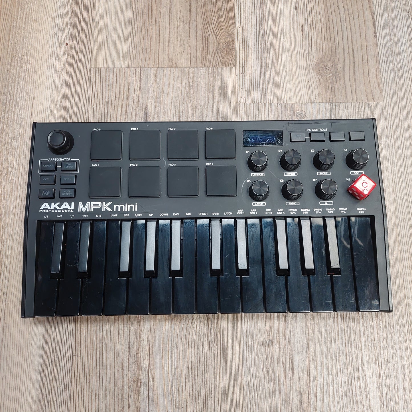 AKAI MPK mini MIDI Keyboard - Black w/ USB Cable & Custom Dice Knob (USED) SN# (21)A12108249387407