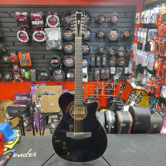 2025 Ibanez AEG5012-BK 12-String Acoustic Guitar - Black Gloss SN# 2Y03GS250104628