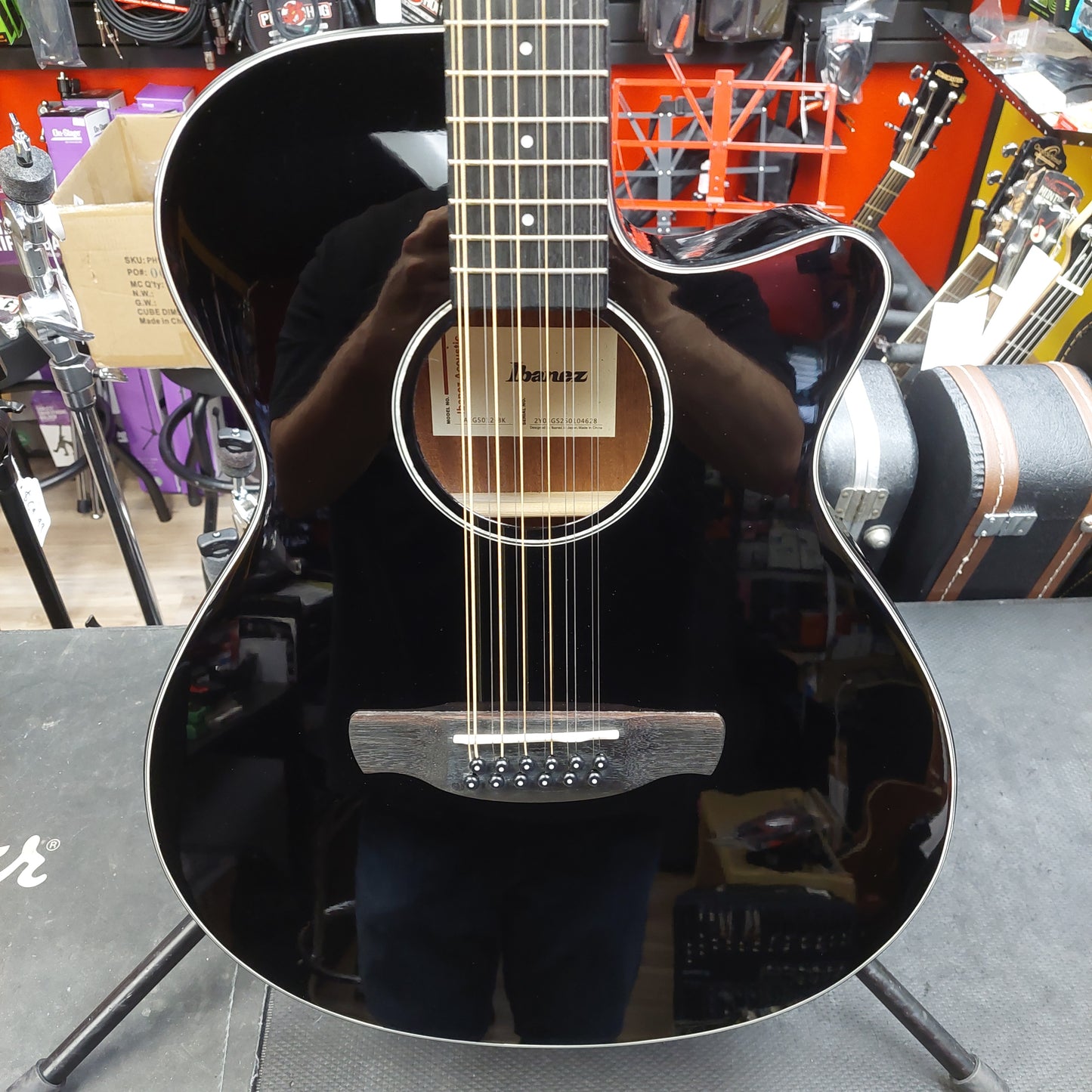2025 Ibanez AEG5012-BK 12-String Acoustic Guitar - Black Gloss SN# 2Y03GS250104628
