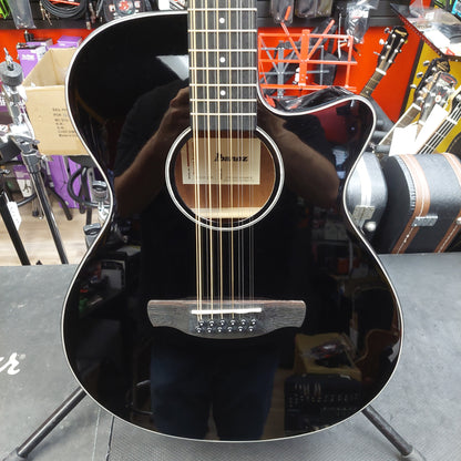 2025 Ibanez AEG5012-BK 12-String Acoustic Guitar - Black Gloss SN# 2Y03GS250104628