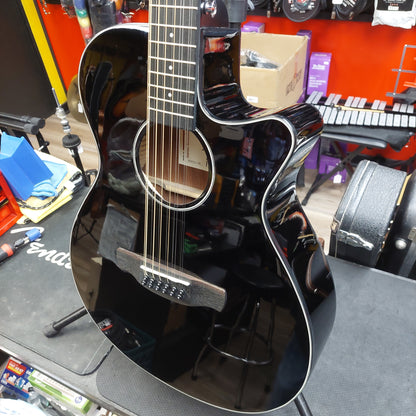 2025 Ibanez AEG5012-BK 12-String Acoustic Guitar - Black Gloss SN# 2Y03GS250104628