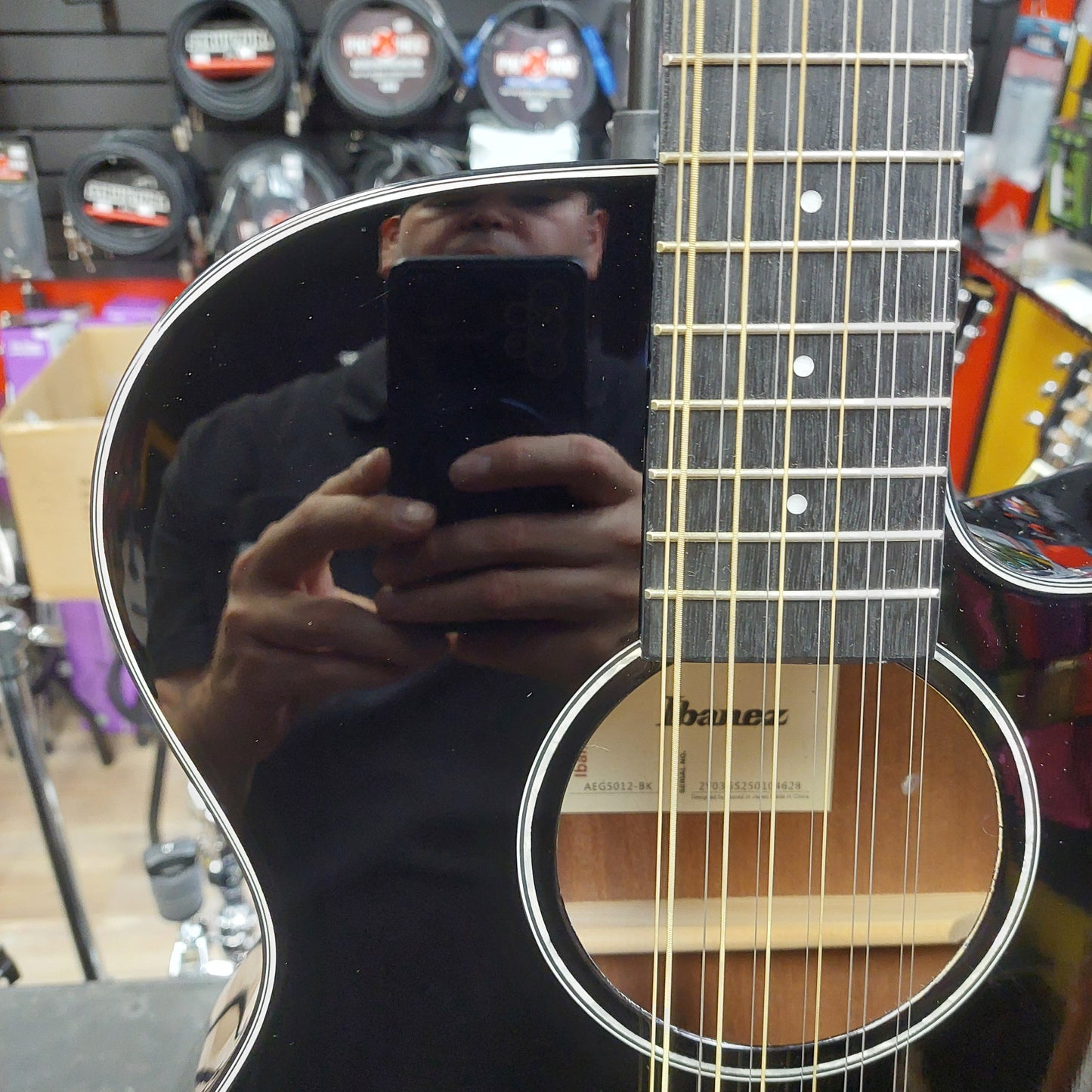 2025 Ibanez AEG5012-BK 12-String Acoustic Guitar - Black Gloss SN# 2Y03GS250104628