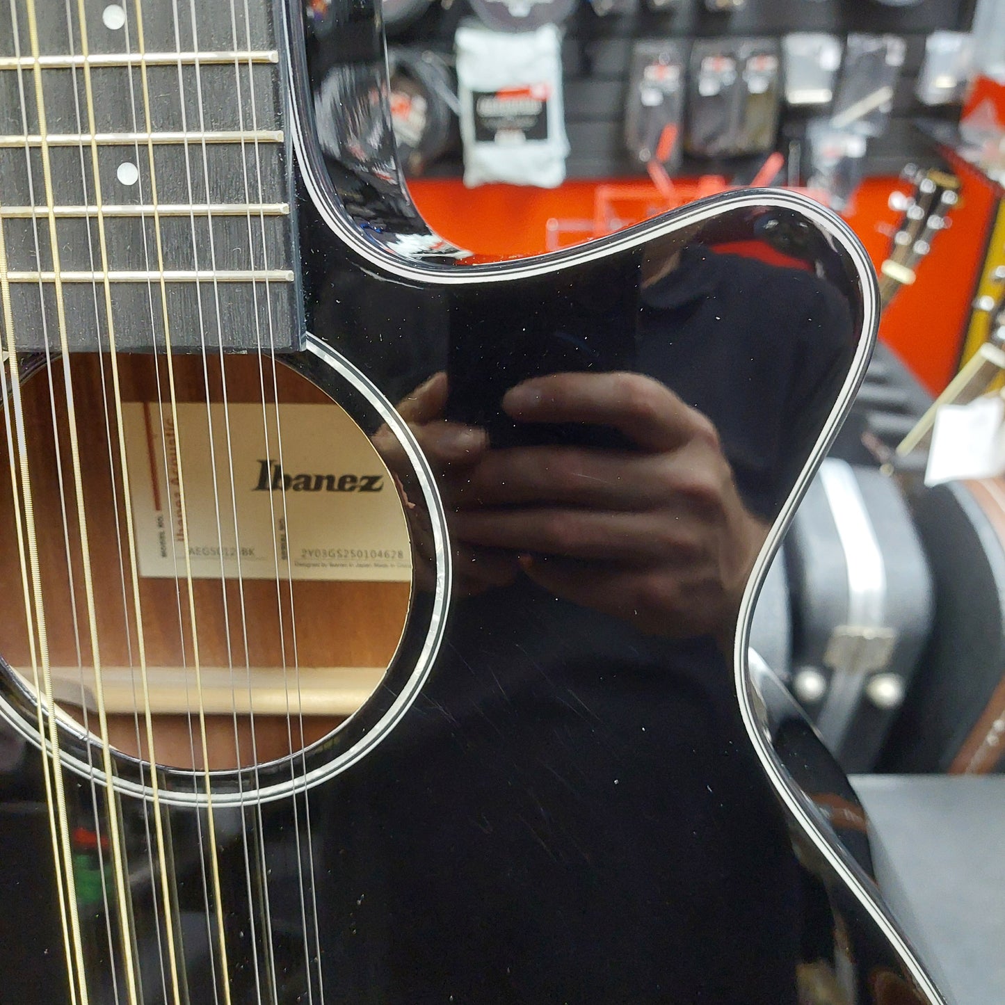 2025 Ibanez AEG5012-BK 12-String Acoustic Guitar - Black Gloss SN# 2Y03GS250104628