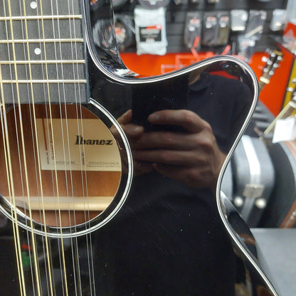 2025 Ibanez AEG5012-BK 12-String Acoustic Guitar - Black Gloss SN# 2Y03GS250104628