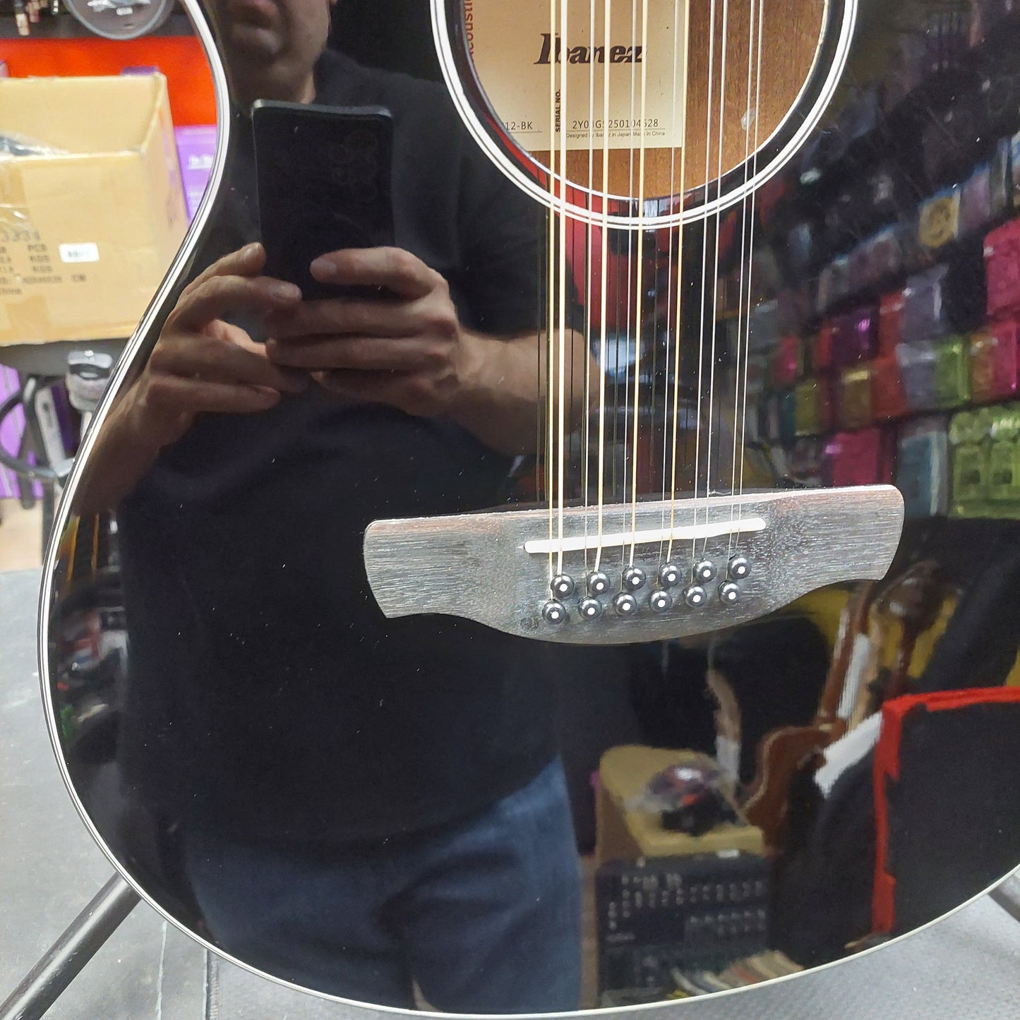 2025 Ibanez AEG5012-BK 12-String Acoustic Guitar - Black Gloss SN# 2Y03GS250104628