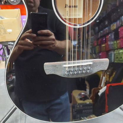 2025 Ibanez AEG5012-BK 12-String Acoustic Guitar - Black Gloss SN# 2Y03GS250104628