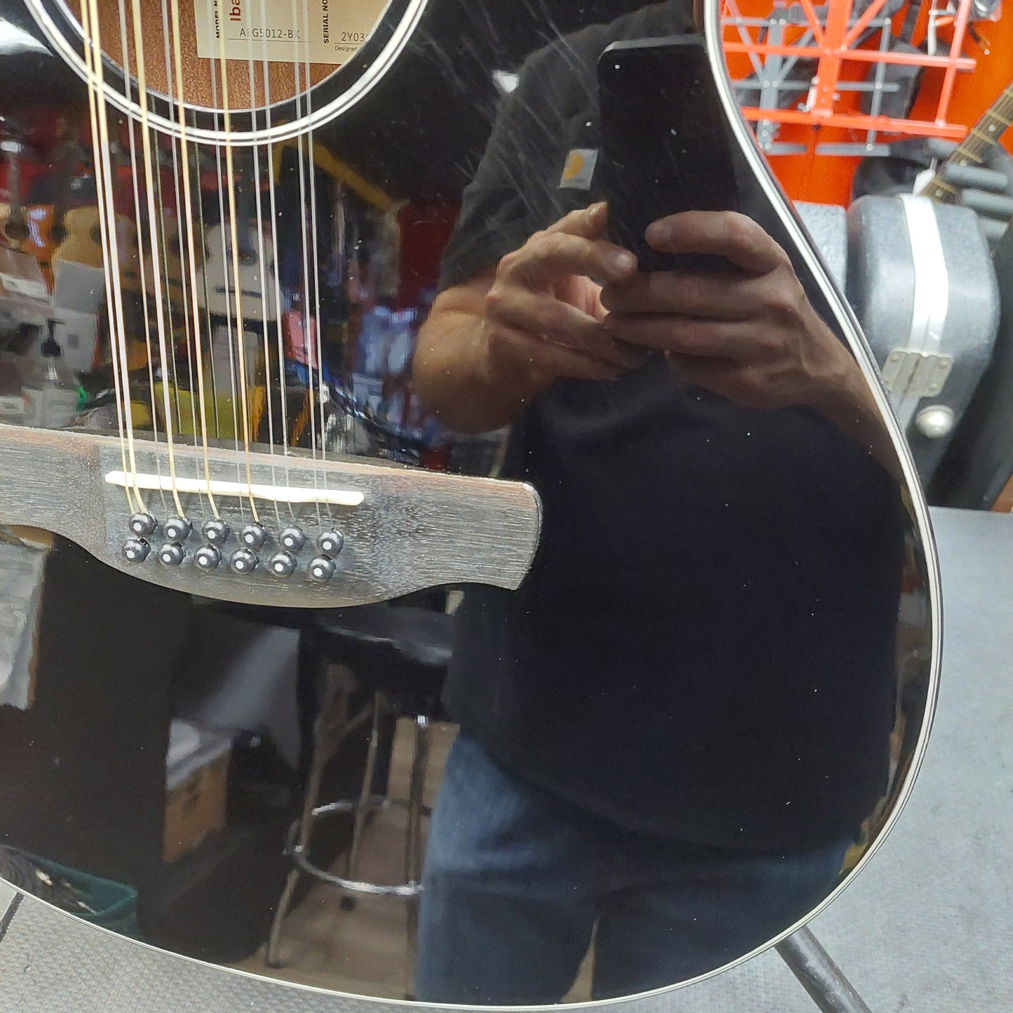 2025 Ibanez AEG5012-BK 12-String Acoustic Guitar - Black Gloss SN# 2Y03GS250104628
