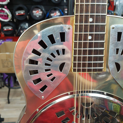 Liberty FB100 Resonator Guitar - Chrome/Blue Finish w/ Grover Tuners (USED) "Sold As Is" Has Loose Binding Lower Left Part Of Body