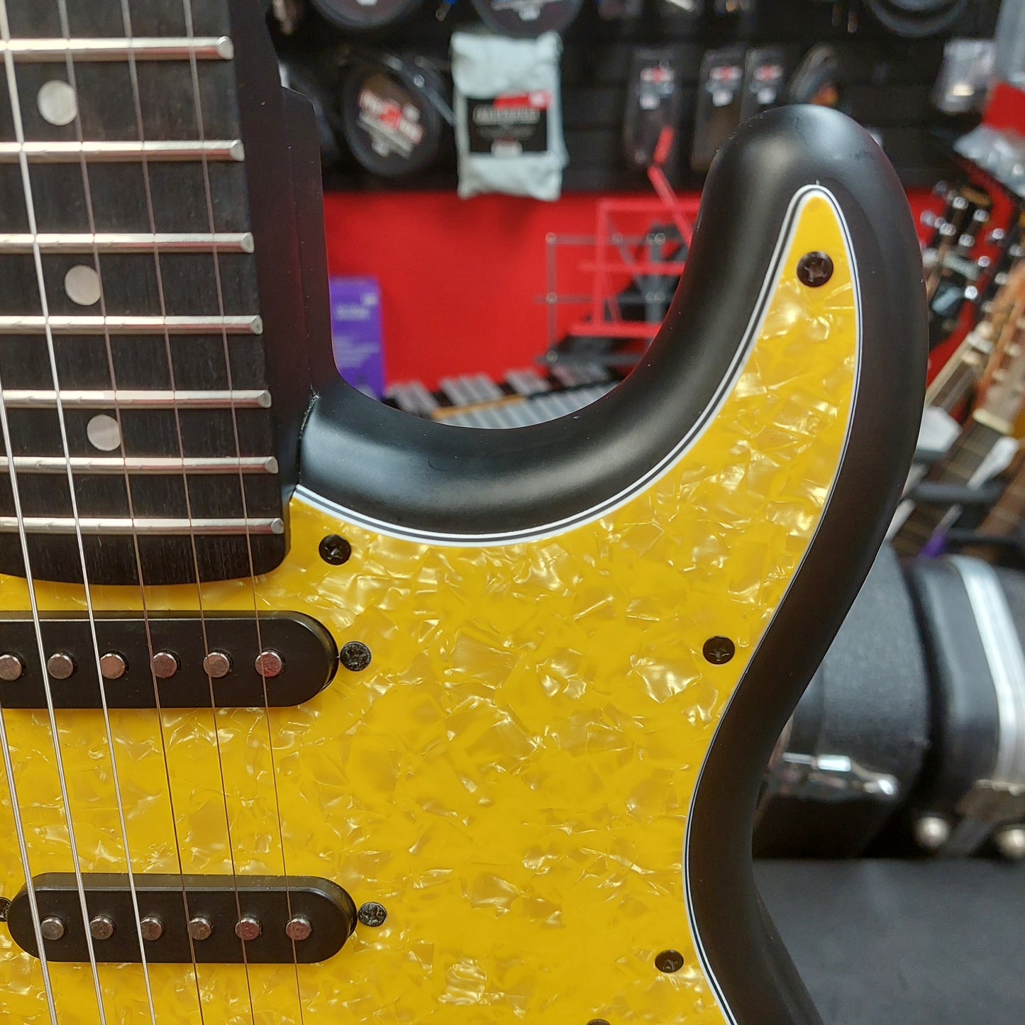 Winzz HSS Strat Electric Guitar - Black w/ Yellow Pickguard (USED)