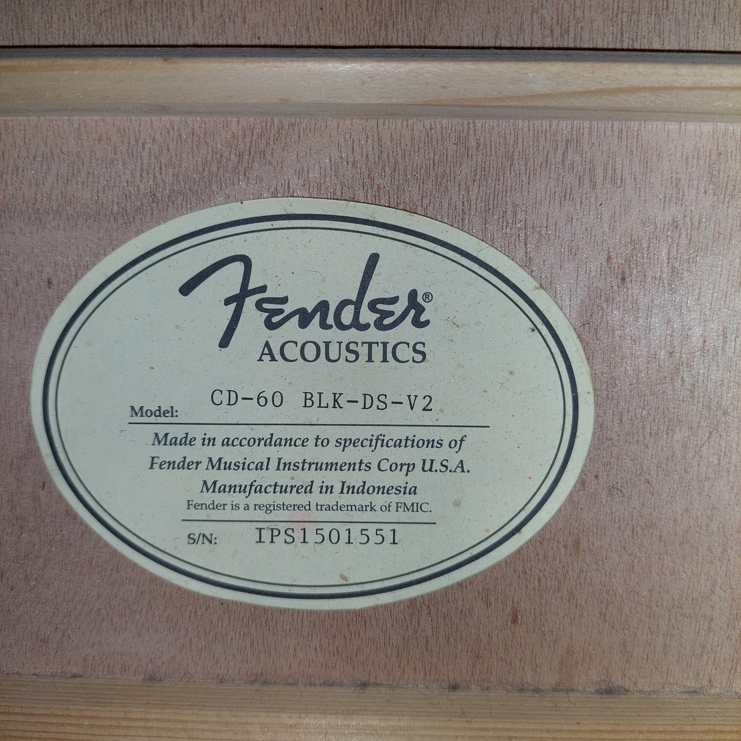 2015 Fender CD-60 Dreadnought Acoustic Guitar - Black Gloss SN# IPS1501551