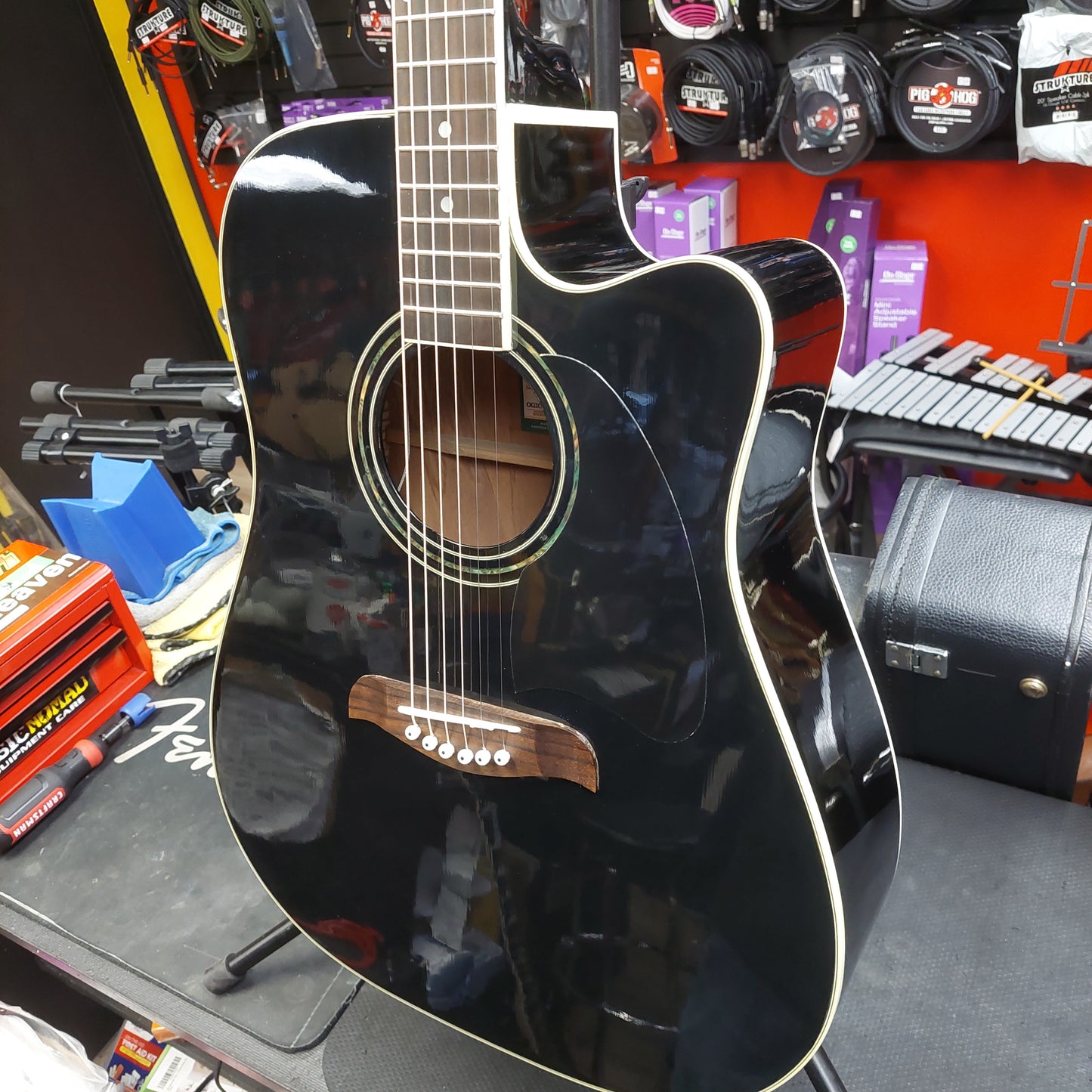 2003 Oscar Schmidt by Washburn OGECEB Acoustic/Electric Guitar - Black Gloss SN#FC03051672