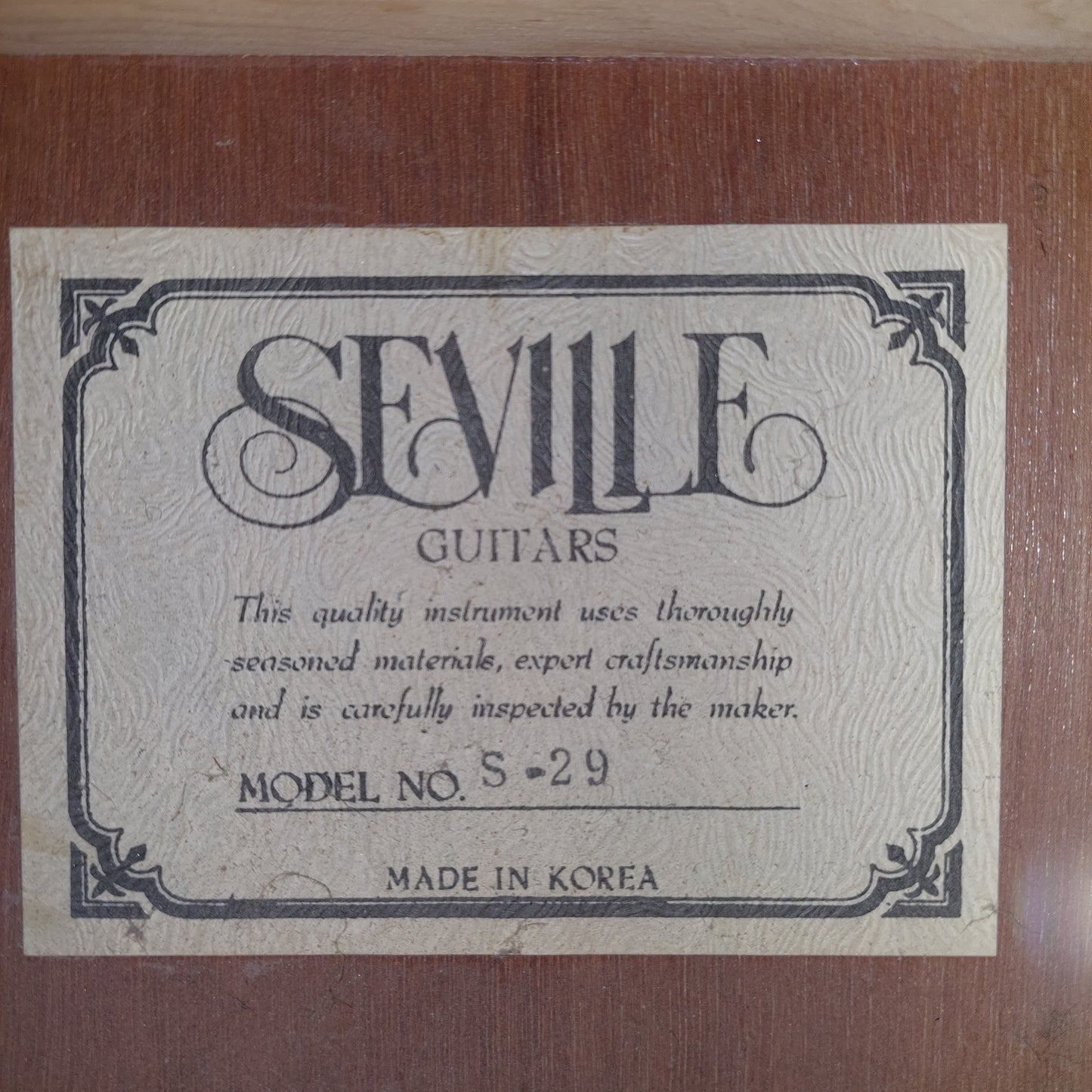 1970's Seville Model NO. S-29 Classical Guitar - Light Cedar (USED) "Made In Korea"
