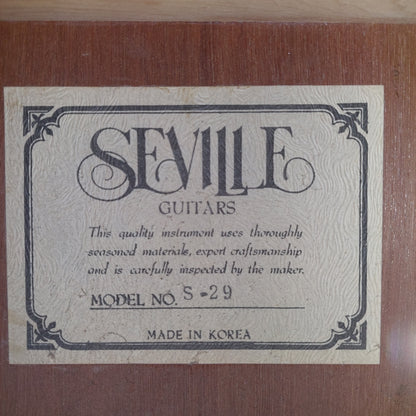 1970's Seville Model NO. S-29 Classical Guitar - Light Cedar (USED) "Made In Korea"