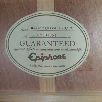 2018 Epiphone Hummingbird Pro FC Acoustic/Electric Guitar - Faded Cherry Sunburst w/ Brown Gibson Hard Case SN# 18012301851