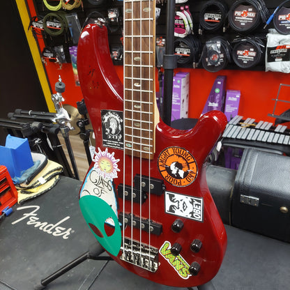 2020 Mitchell MB200BR 4-String Electric Bass - Red SN# RK2007150083 "Sold As Is" (Has Stickers On Body & Art Work On Fretboard)