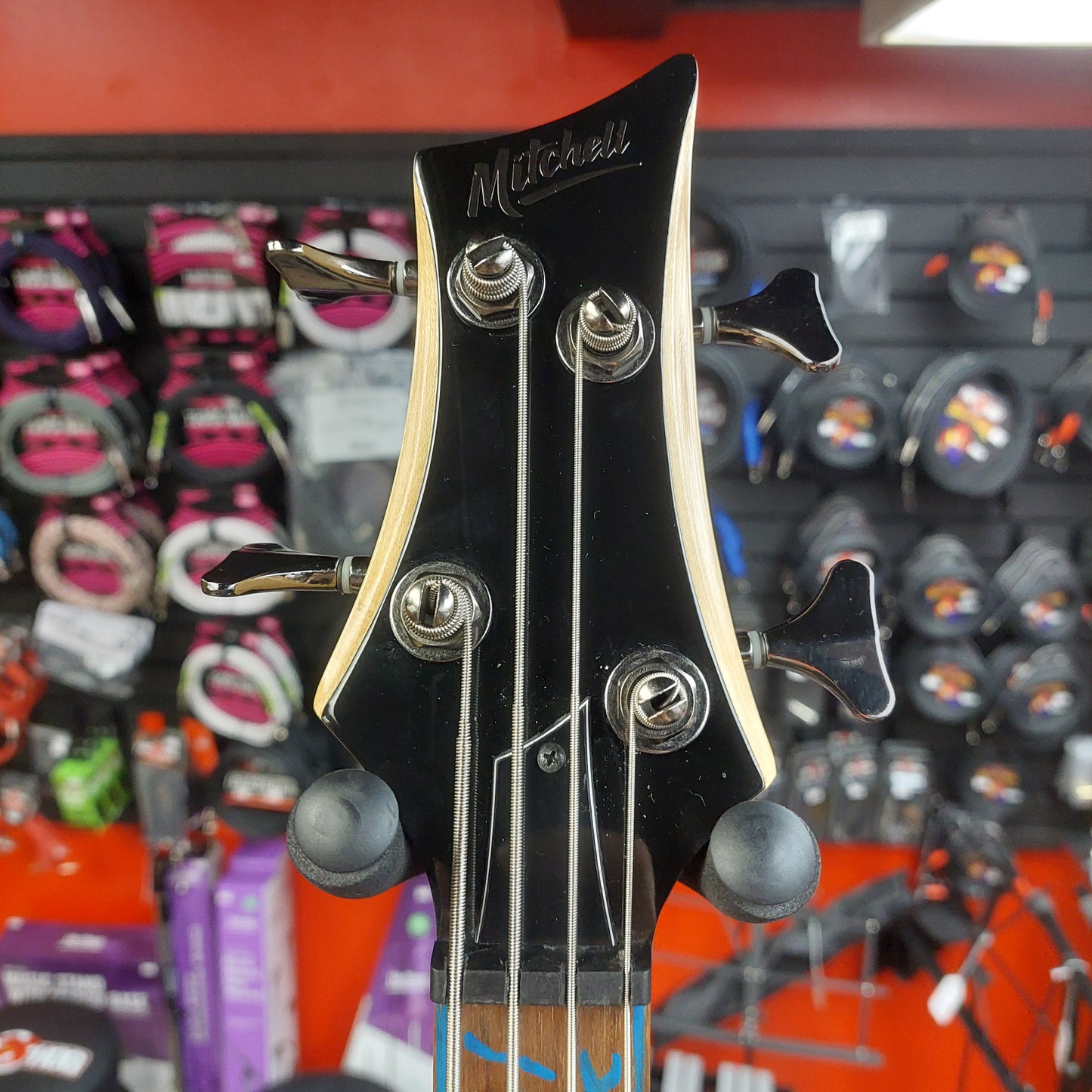 2020 Mitchell MB200BR 4-String Electric Bass - Red SN# RK2007150083 "Sold As Is" (Has Stickers On Body & Art Work On Fretboard)