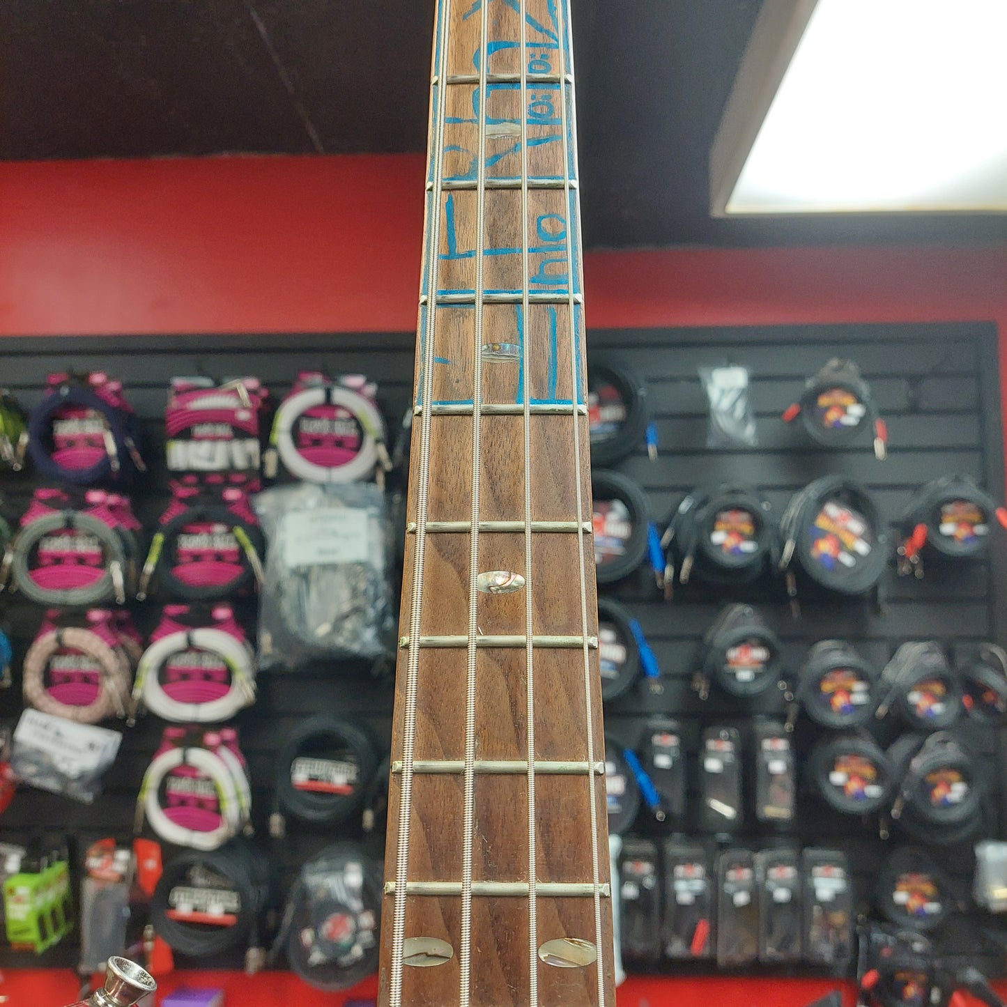 2020 Mitchell MB200BR 4-String Electric Bass - Red SN# RK2007150083 "Sold As Is" (Has Stickers On Body & Art Work On Fretboard)