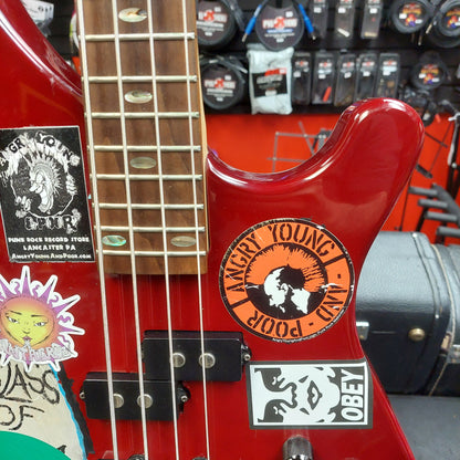 2020 Mitchell MB200BR 4-String Electric Bass - Red SN# RK2007150083 "Sold As Is" (Has Stickers On Body & Art Work On Fretboard)